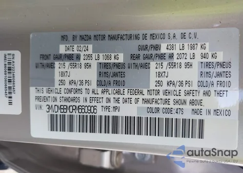 2024 Mazda Cx-30 2.5 S Select Sport from USA, damaged, VIN 3MVDMBBM0RM660906